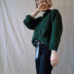 Hand knit Forest Green Cable Wool Sweater